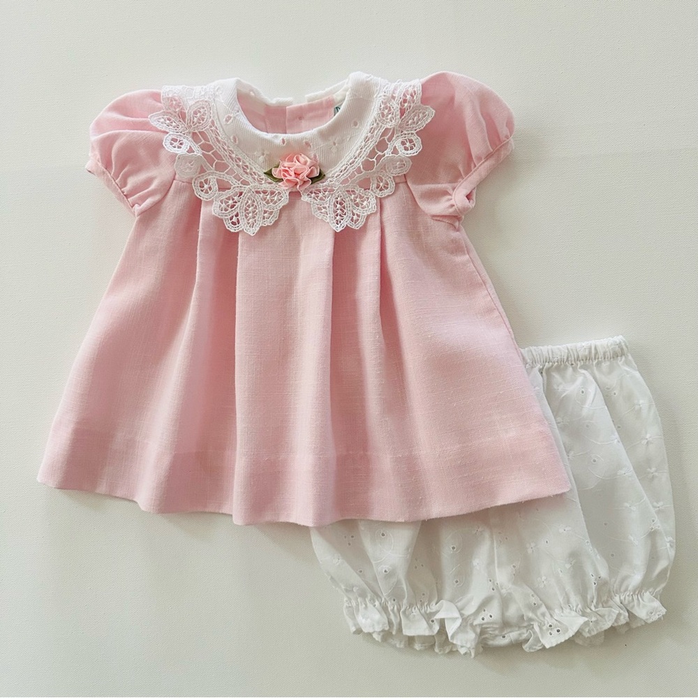 Vintage Peaches and Cream 6-9 Months Baby Girl Pink Dress Set Spring Summer